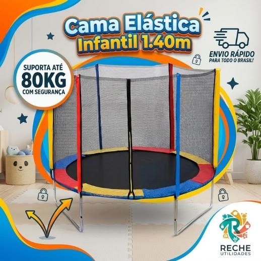 Cama elástica pula pula infantil trampolim 1.40 metros com tela de proteção playground desmontável brinquedo menino menina