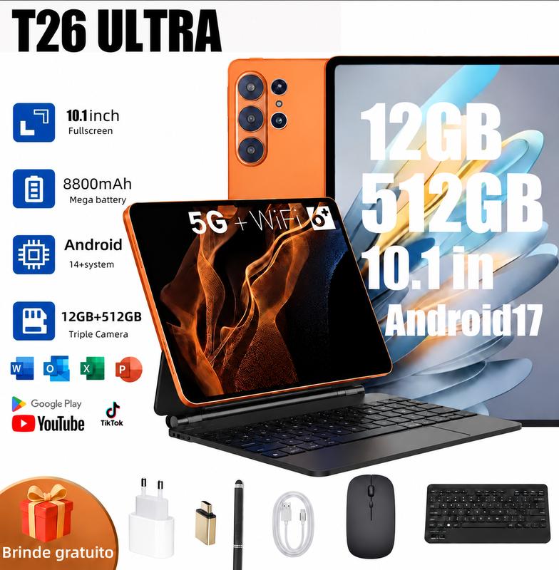 2026 Tablet I17 PROMAX mouse  teclado 12GB RAM 512GB ROM Android 13 com case 10,1 polegadas câmera 16MP 32MP